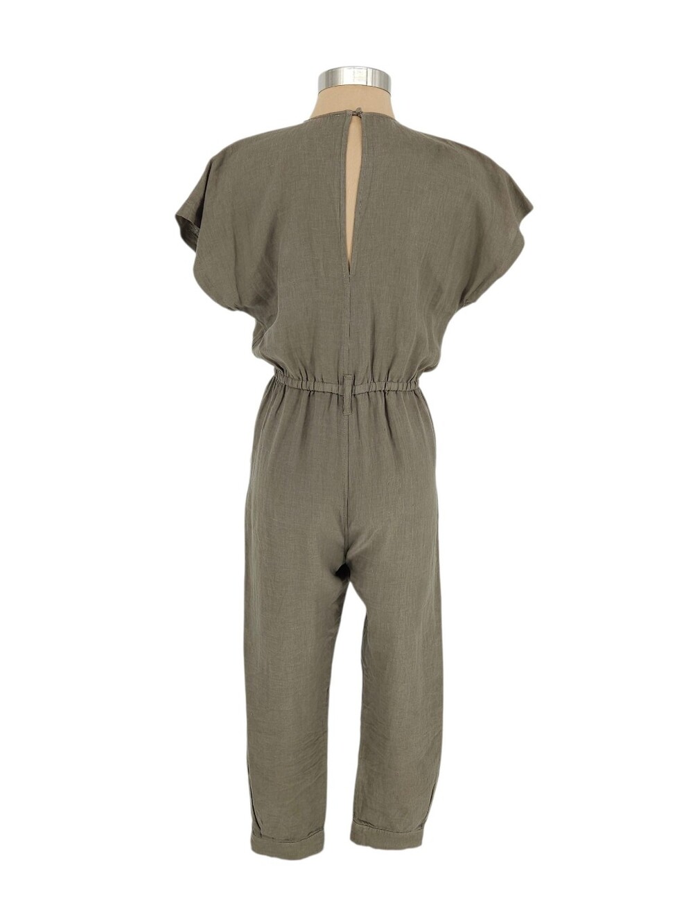 JOIE Azita Jumpsuit Linen Olive Green Short Sleeve Faux Wrap V Neck Romper XS - Picture 3 of 6